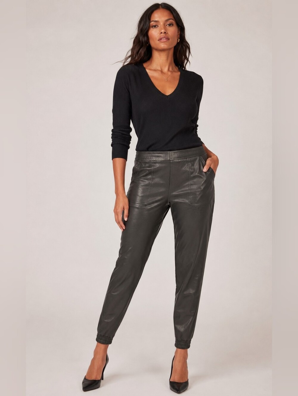 ❤️ NWOT! SPANX LEATHER-LOOK HIGH RISE JOGGERS, LARGE